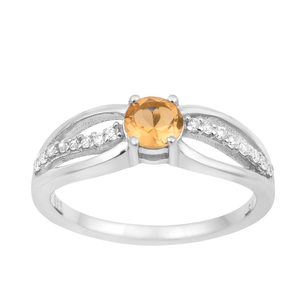 Solitaire 5MM Round Citrine 925 Sterling Silver Side Accents Women Ring Sz.7